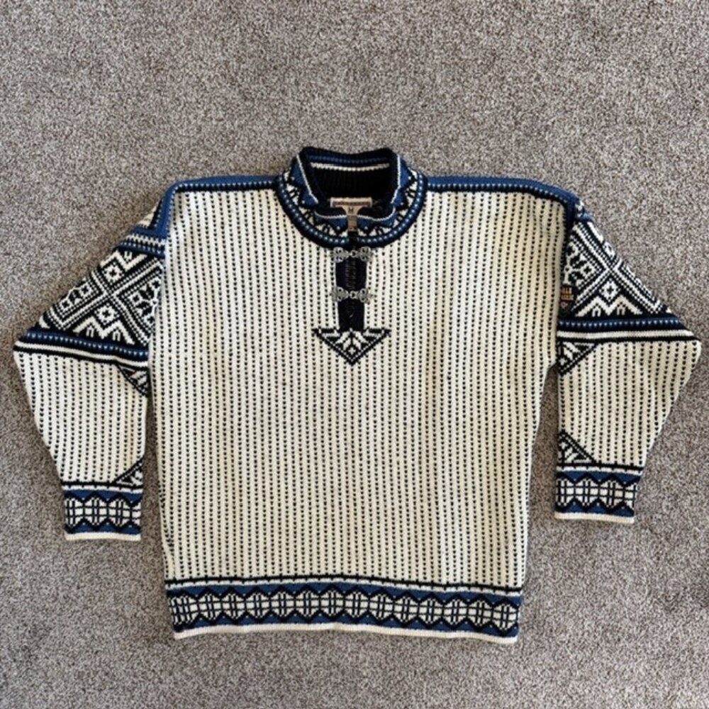 Vintage Dale of Norway Wool Sweater Norwegian Pullover Sweater Ivory Medium - Picture 2 of 16